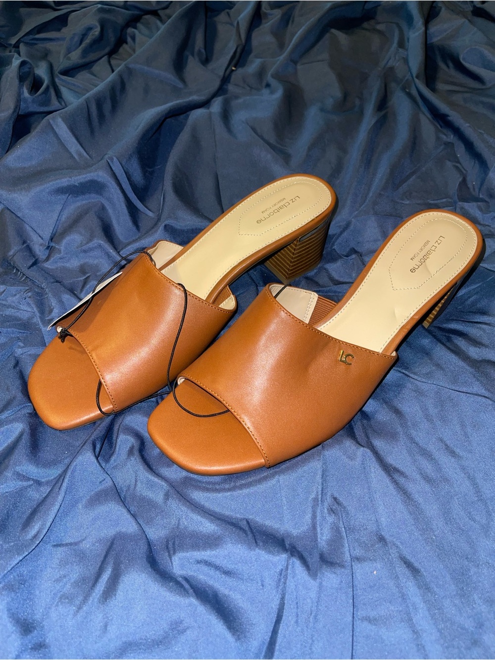Liz Claiborne Brown Open-Toe Slide Sandals with Low Stacked Heel